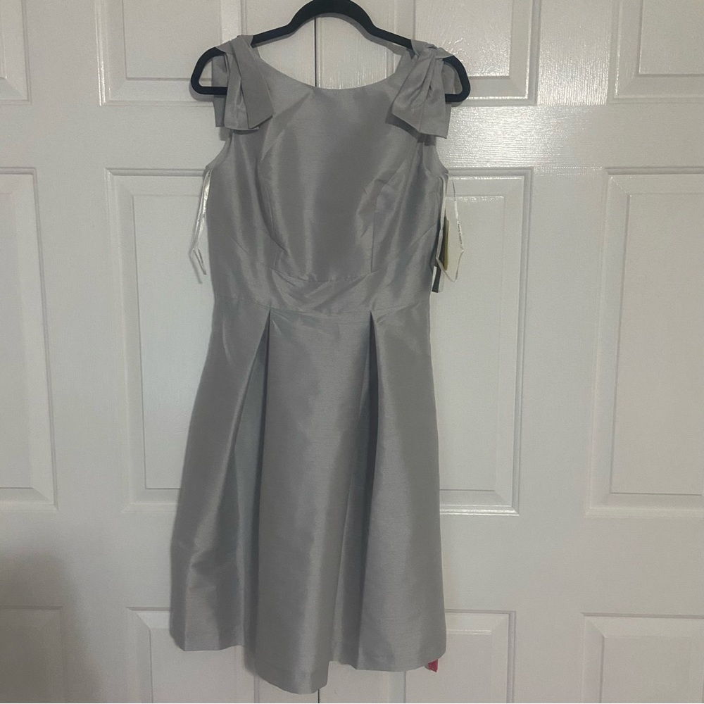 Alfred Sung Sleeveless Cocktail Bridesmaids Dress in Dove Gray Bow on Shoulders